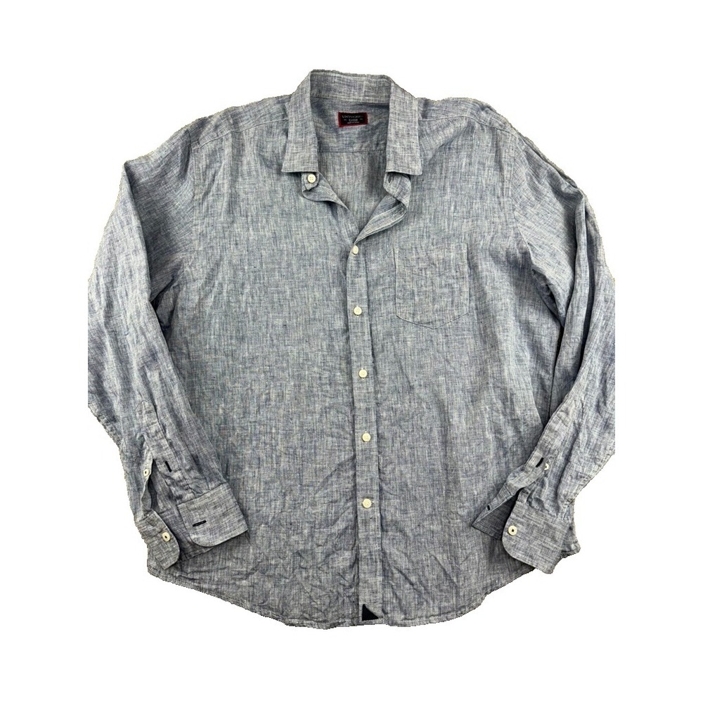 Untuckit Shirt Mens XL Blue Chambray Linen Long Sleeve Button Up Shirt Coastal